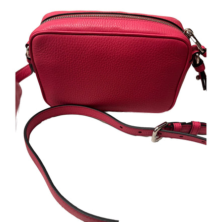 Prada Vitello Phenix Pink Leather Silver Logo Small Camera Crossbody Bag available at Queen Bee of Beverly Hills