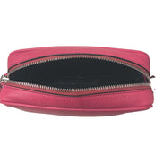 Prada Vitello Phenix Pink Leather Silver Logo Small Camera Crossbody Bag available at Queen Bee of Beverly Hills