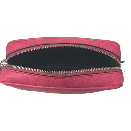Prada Vitello Phenix Pink Leather Silver Logo Small Camera Crossbody Bag available at Queen Bee of Beverly Hills