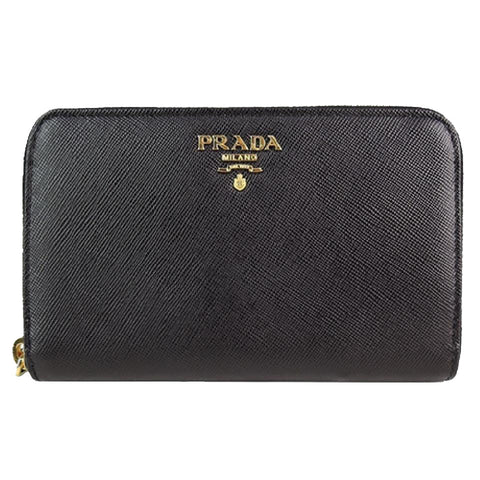 Prada Women's Black Saffiano Cuir Full Zip Wallet available at Queen Bee of Beverly Hills