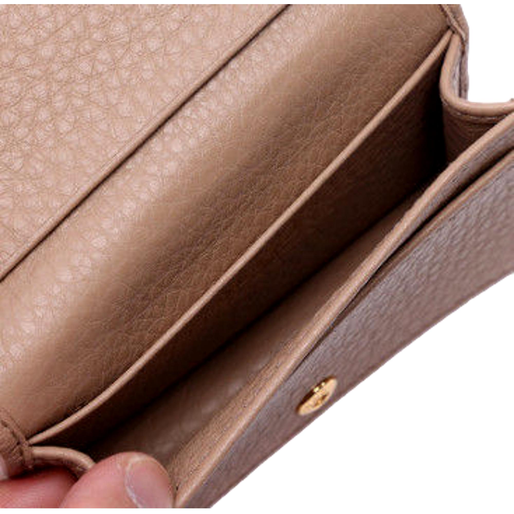 Prada Women's Vitello Grain Cammeo Beige Leather Card Case Wallet available at Queen Bee of Beverly Hills