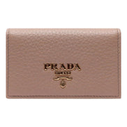 Prada Women's Vitello Grain Cammeo Beige Leather Card Case Wallet available at Queen Bee of Beverly Hills