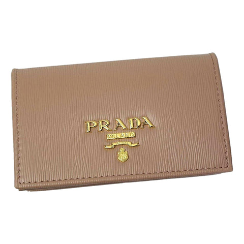 Prada Vitello Move Cipria Beige Leather Mini Cardholder Snap Wallet