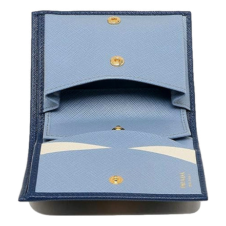 Prada Womens Saffiano Multi-Color Folding Wallet Bluette Blue and Astrale available at Queen Bee of Beverly Hills