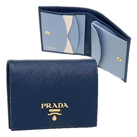 Prada Womens Saffiano Multi-Color Folding Wallet Bluette Blue and Astrale available at Queen Bee of Beverly Hills