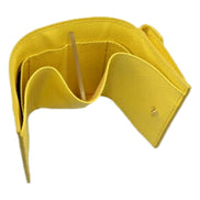 Prada Womens Tri-Fold Saffiano Leather Wallet Sole Yellow Triangle Logo available at Queen Bee of Beverly Hills