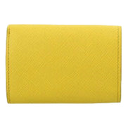 Prada Womens Tri-Fold Saffiano Leather Wallet Sole Yellow Triangle Logo available at Queen Bee of Beverly Hills