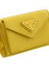Prada Womens Tri-Fold Saffiano Leather Wallet Sole Yellow Triangle Logo available at Queen Bee of Beverly Hills