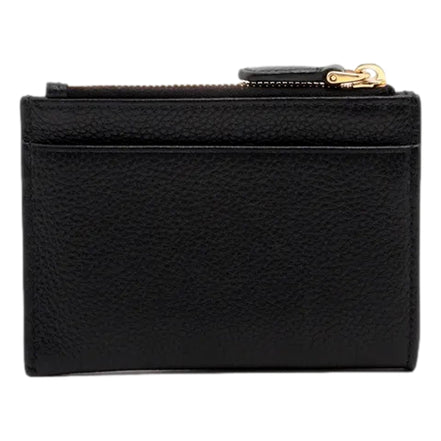 Prada Womens Vitello Grain Nero Black Leather Zip Top Card Wallet available at Queen Bee of Beverly Hills