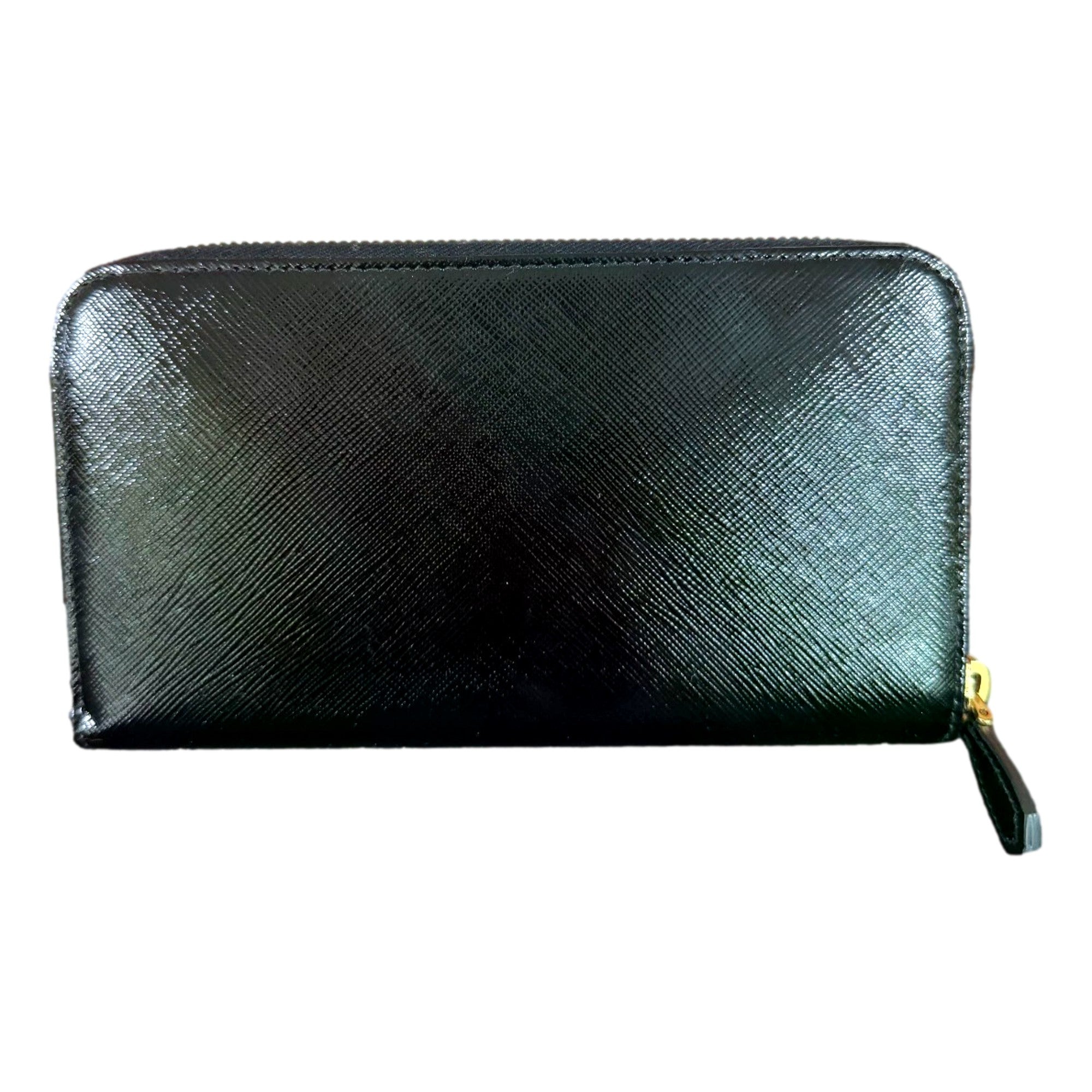 Prada Nero Black Saffiano Vernice Leather Zip Around Wallet - available at Queen Bee of Beverly Hills.