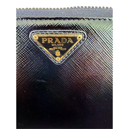 Prada Nero Black Saffiano Vernice Leather Zip Around Wallet - available at Queen Bee of Beverly Hills.
