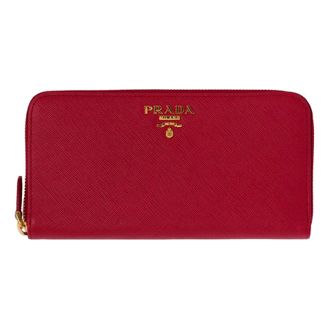 Prada Saffiano Leather Metal Womens Continental Wallet Fuoco Red