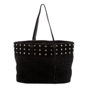 Saint Laurent Boucle Studded Black Raffia Leather Shopping Tote
