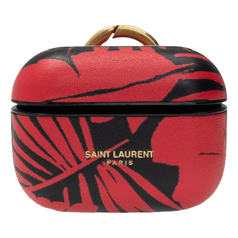 Saint Laurent Abstract Print Black and Red Leather Airpods Pro Case 641954 at_Queen_Bee_of_Beverly_Hills