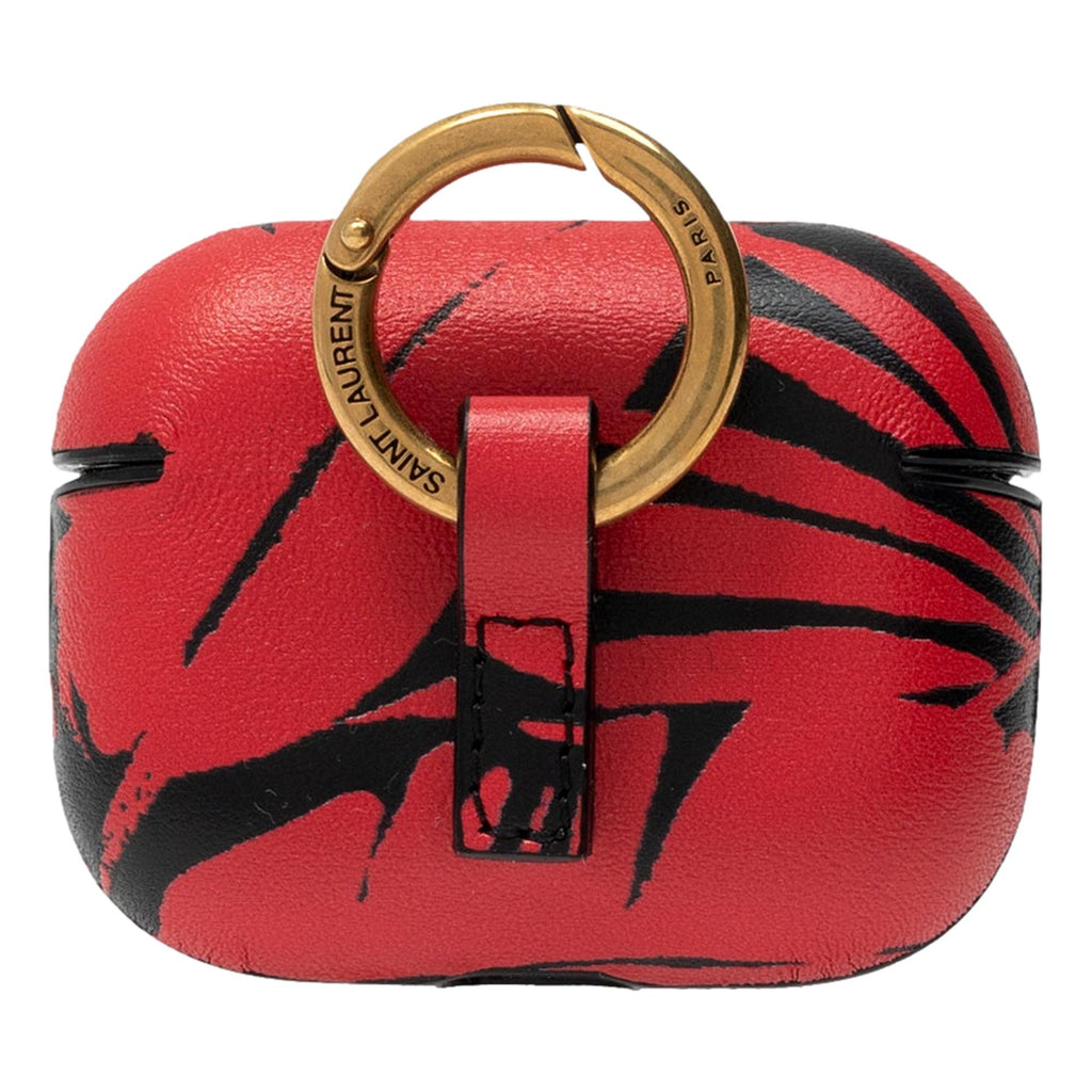 Saint Laurent Abstract Print Black and Red Leather Airpods Pro Case 641954 at_Queen_Bee_of_Beverly_Hills