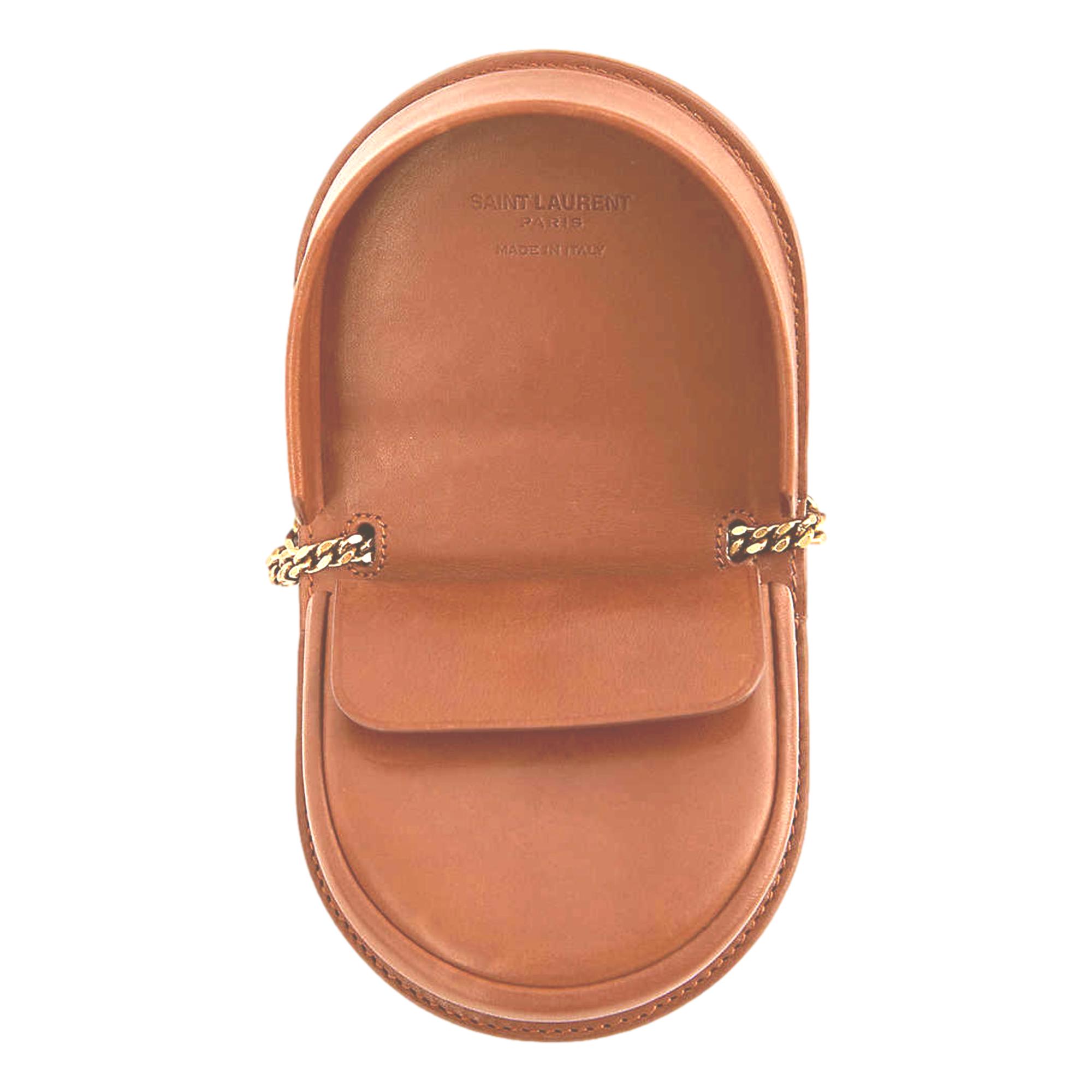 Saint Laurent Baby Kaia Satchel Brown Smooth Leather Micro Bag available at Queen Bee of Beverly Hills