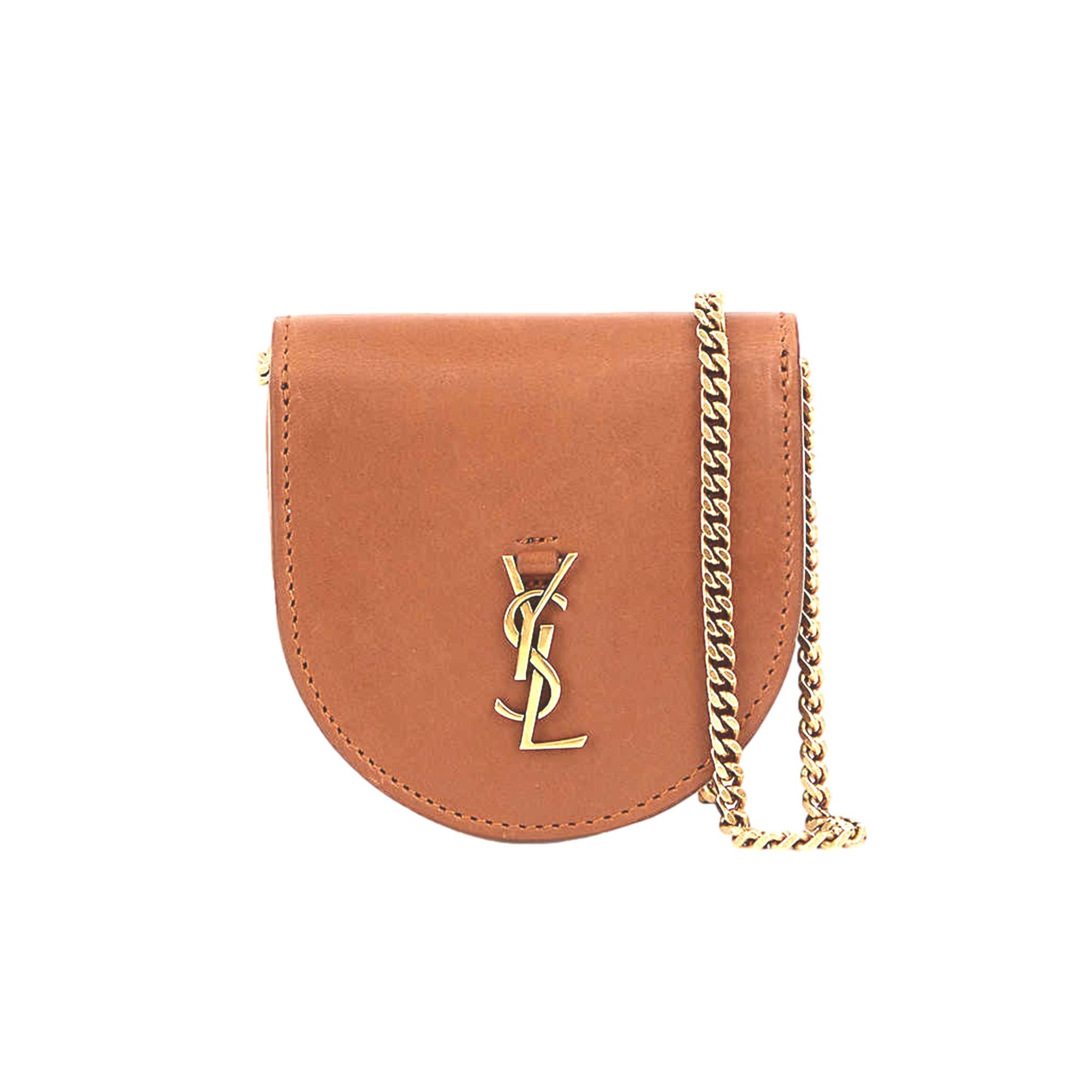 Saint Laurent Baby Kaia Satchel Brown Smooth Leather Micro Bag available at Queen Bee of Beverly Hills