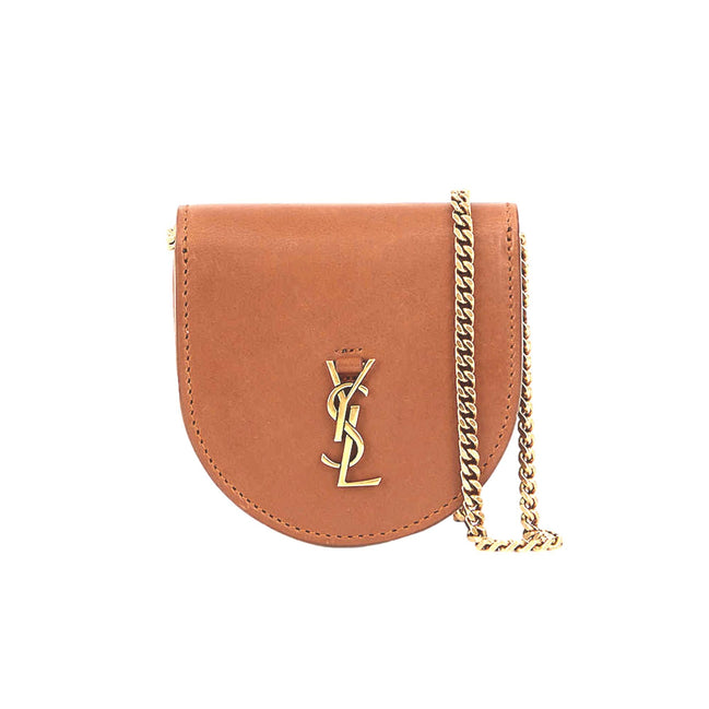 Saint Laurent Baby Kaia Satchel Brown Smooth Leather Micro Bag available at Queen Bee of Beverly Hills