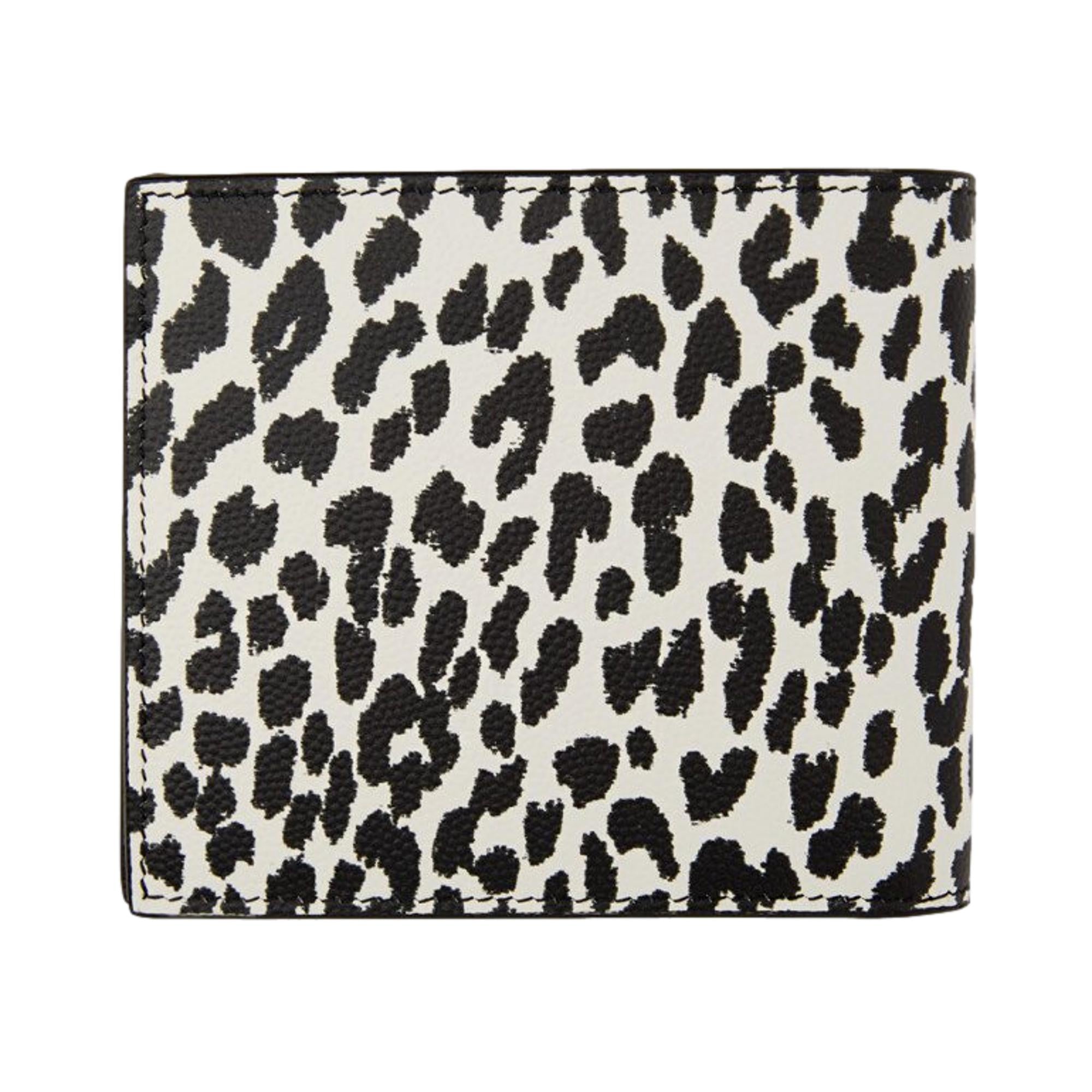 Saint Laurent BabyCat Leopard Print Black and White Leather Bifold Wallet available at Queen Bee of Beverly Hills