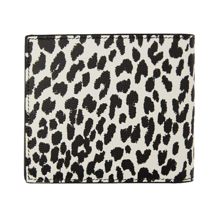 Saint Laurent BabyCat Leopard Print Black and White Leather Bifold Wallet available at Queen Bee of Beverly Hills