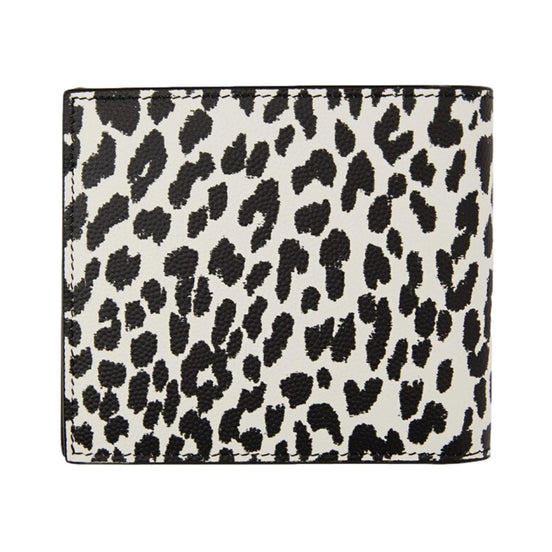 Saint Laurent BabyCat Leopard Print Black and White Leather Bifold Wallet available at Queen Bee of Beverly Hills