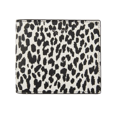 Saint Laurent BabyCat Leopard Print Black and White Leather Bifold Wallet available at Queen Bee of Beverly Hills