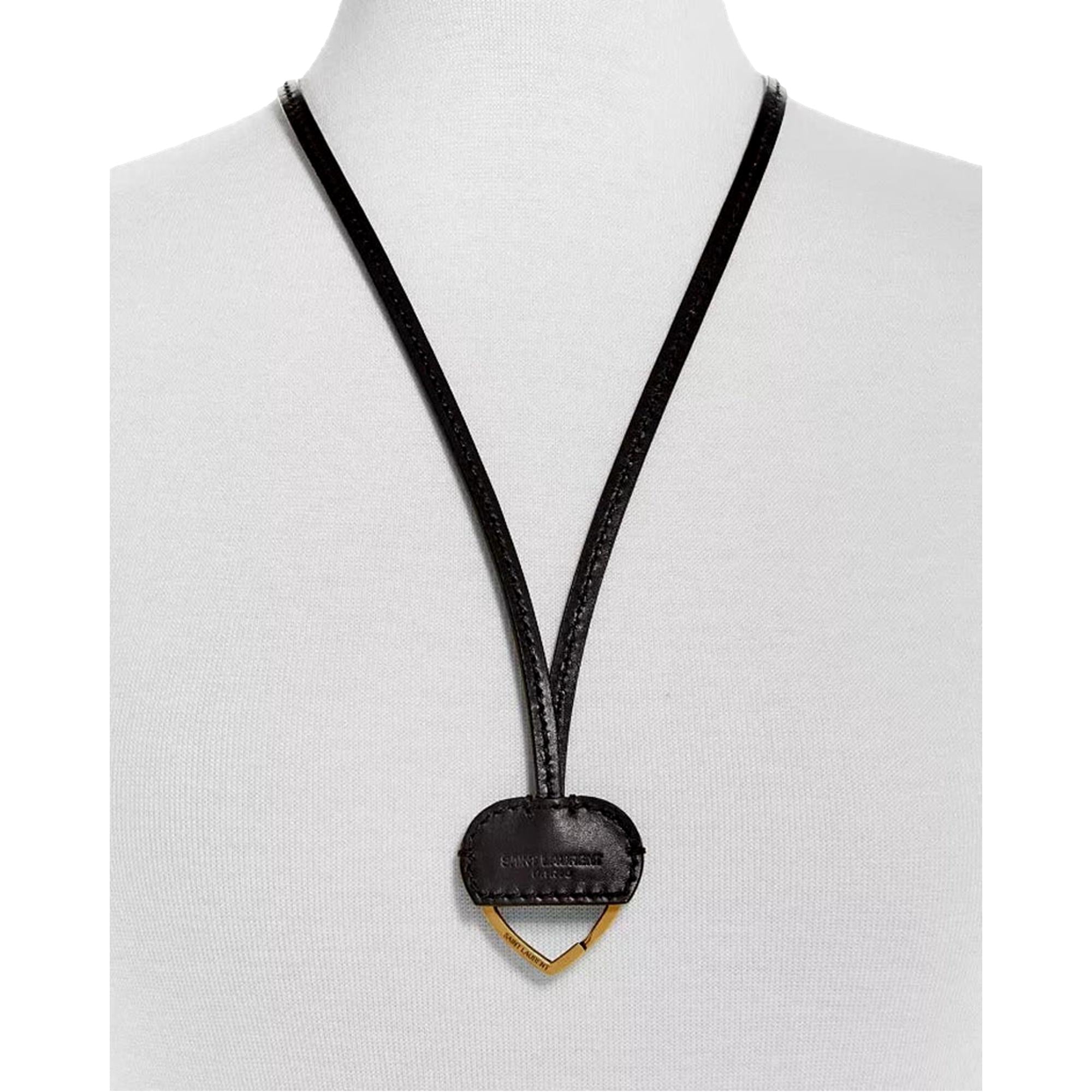 Saint Laurent Black Patent Leather Heart Keyring Necklace available at Queen Bee of Beverly Hills