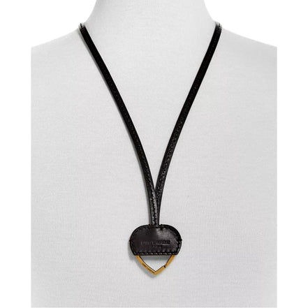 Saint Laurent Black Patent Leather Heart Keyring Necklace available at Queen Bee of Beverly Hills