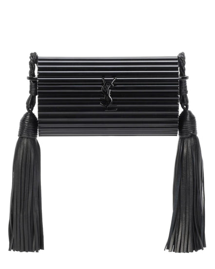 Saint Laurent Black Plexiglass Minaudiere Opium Box Bag available at Queen Bee of Beverly Hills