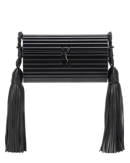 Saint Laurent Black Plexiglass Minaudiere Opium Box Bag available at Queen Bee of Beverly Hills