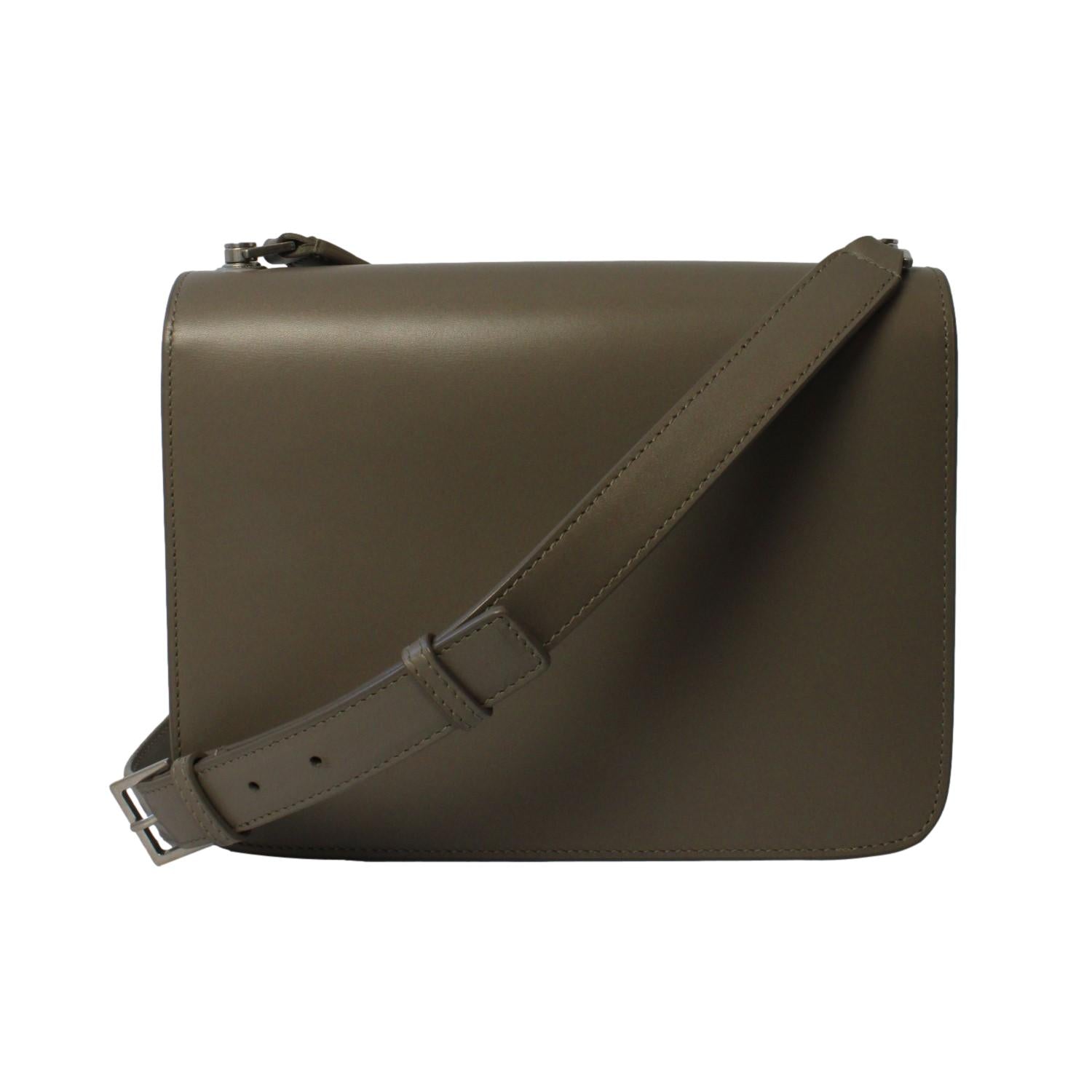 Saint Laurent Carre Taupe Ultra Soft Calf Leather Shoulder Bag at_Queen_Bee_of_Beverly_Hills