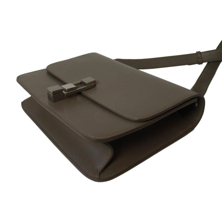 Saint Laurent Carre Taupe Ultra Soft Calf Leather Shoulder Bag available at Queen Bee of Beverly Hills