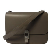 Saint Laurent Carre Taupe Ultra Soft Calf Leather Shoulder Bag available at Queen Bee of Beverly Hills