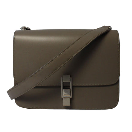 Saint Laurent Carre Taupe Ultra Soft Calf Leather Shoulder Bag available at Queen Bee of Beverly Hills