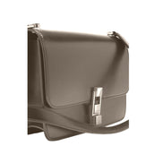 Saint Laurent Carre Taupe Ultra Soft Calf Leather Shoulder Bag available at Queen Bee of Beverly Hills
