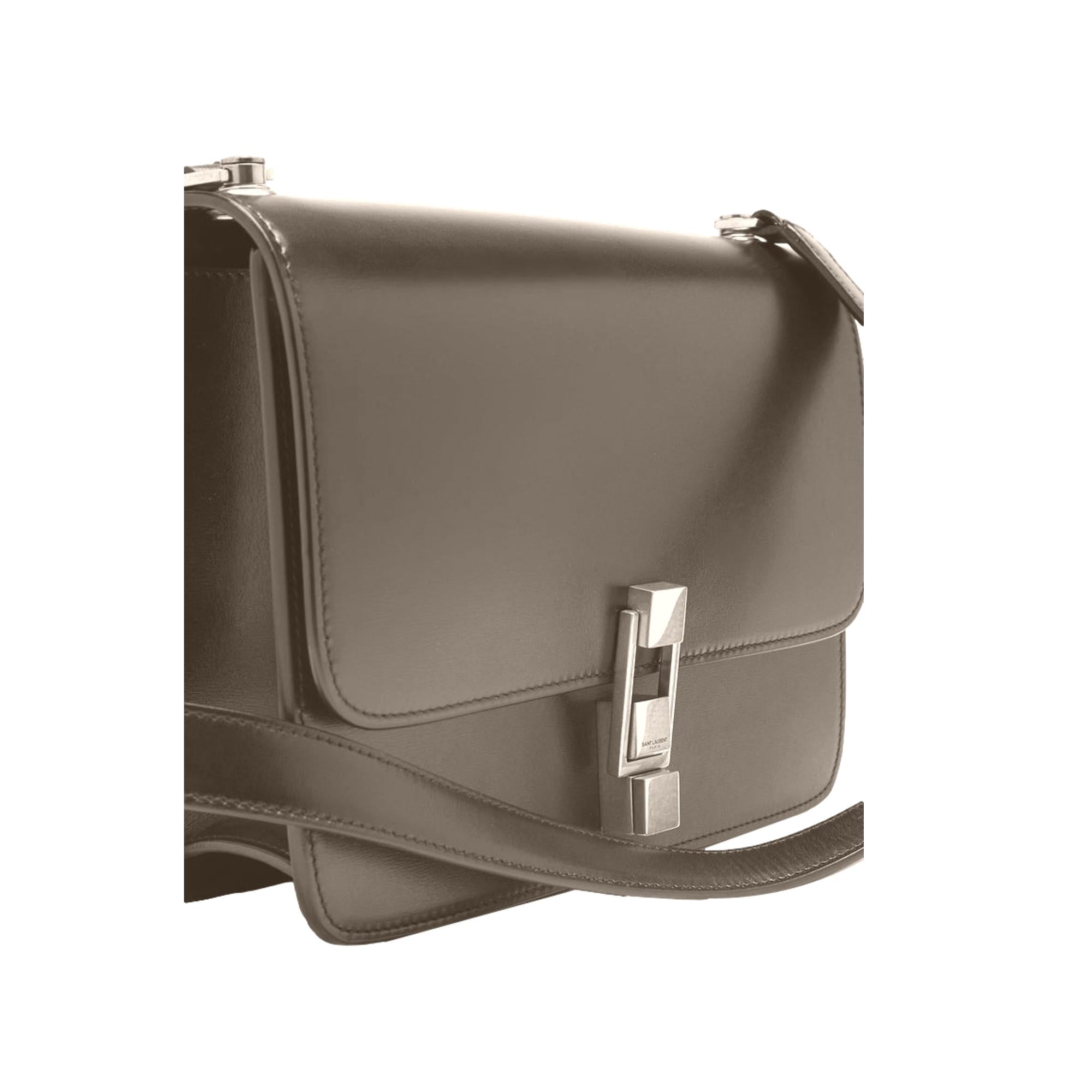 Saint Laurent Carre Taupe Ultra Soft Calf Leather Shoulder Bag available at Queen Bee of Beverly Hills