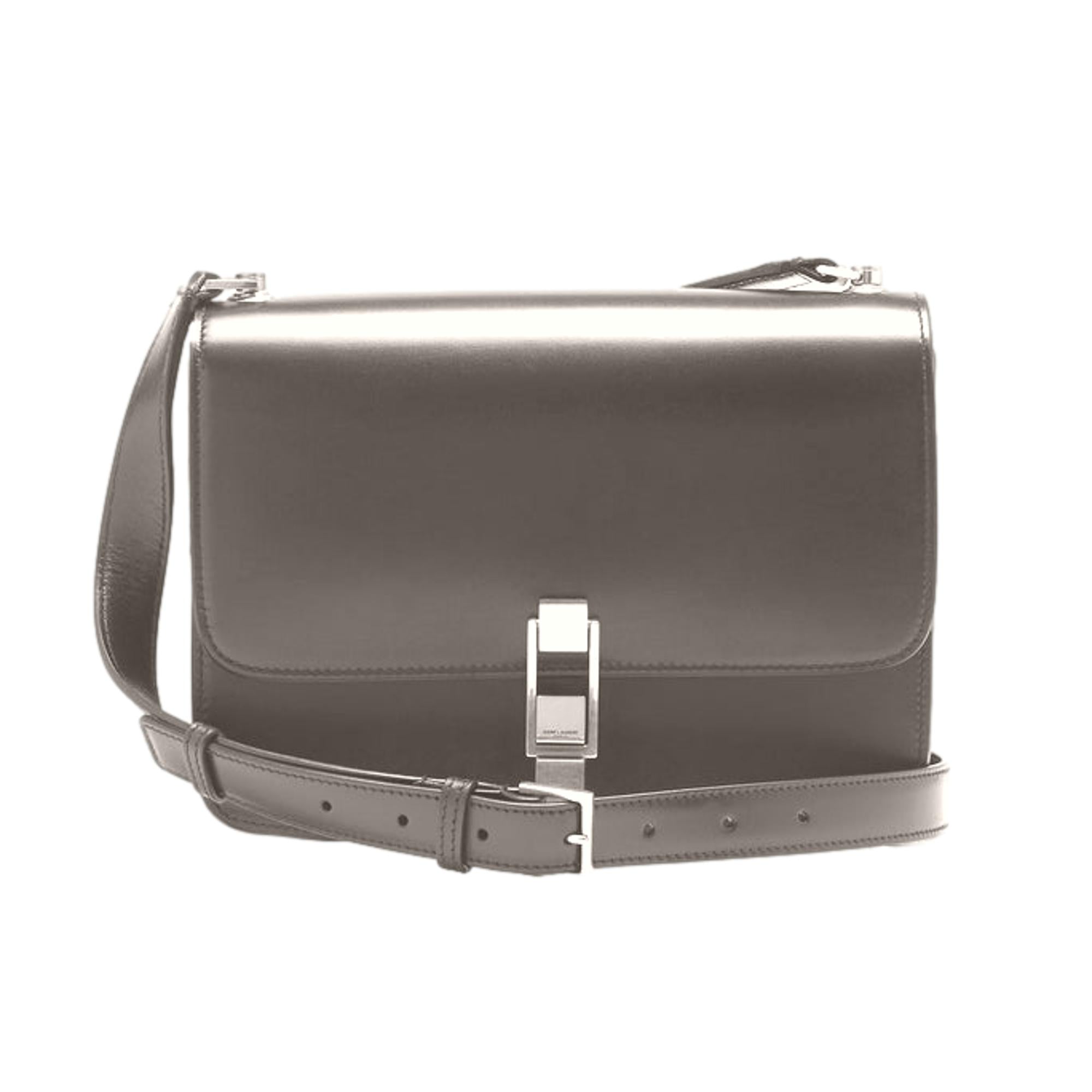Saint Laurent Carre Taupe Ultra Soft Calf Leather Shoulder Bag available at Queen Bee of Beverly Hills
