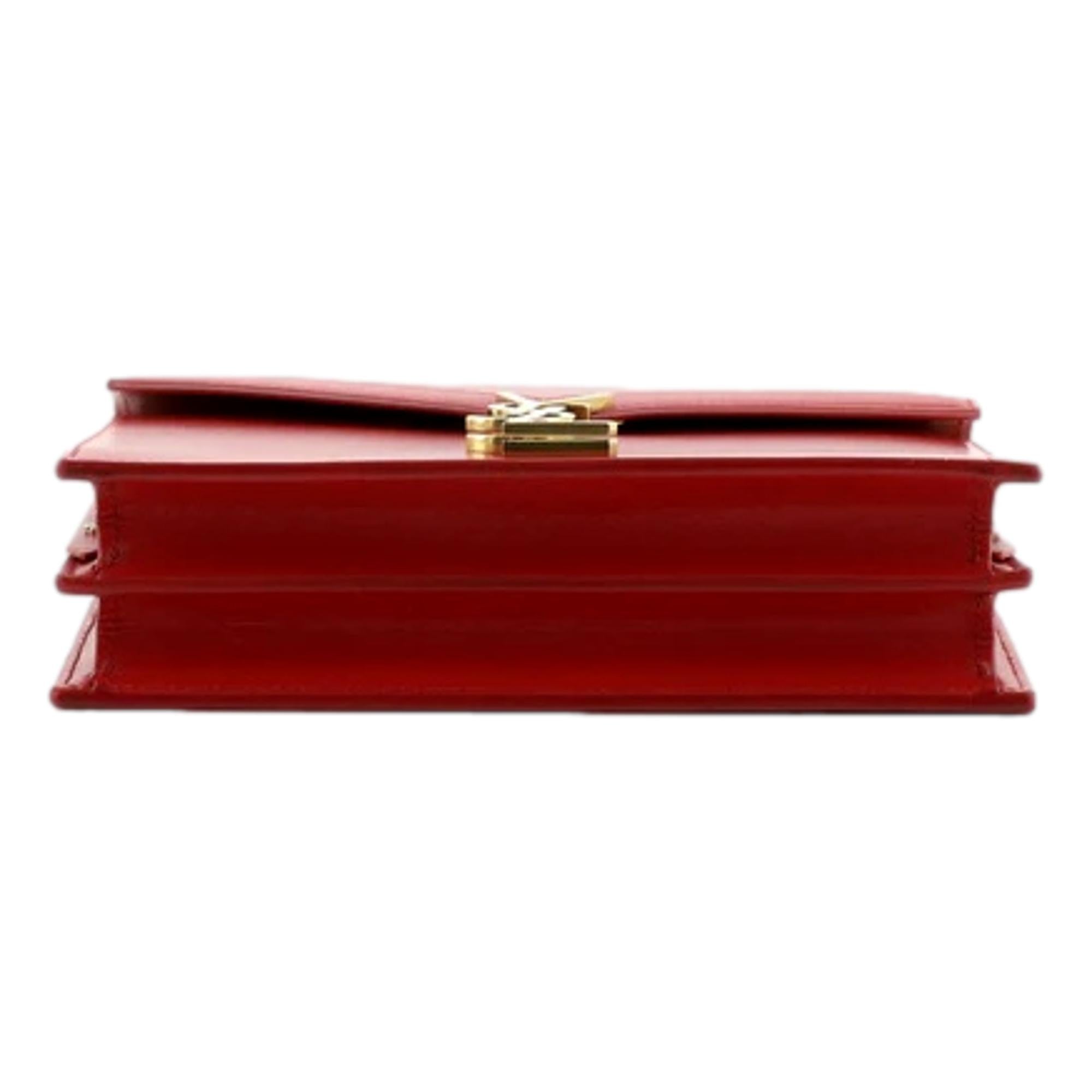 Saint Laurent Cassandra Red Leather Medium Shoulder Bag available at Queen Bee of Beverly Hills