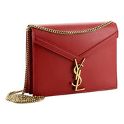 Saint Laurent Cassandra Red Leather Medium Shoulder Bag available at Queen Bee of Beverly Hills