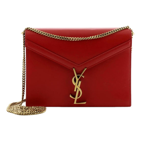 Saint Laurent Cassandra Red Leather Medium Shoulder Bag available at Queen Bee of Beverly Hills