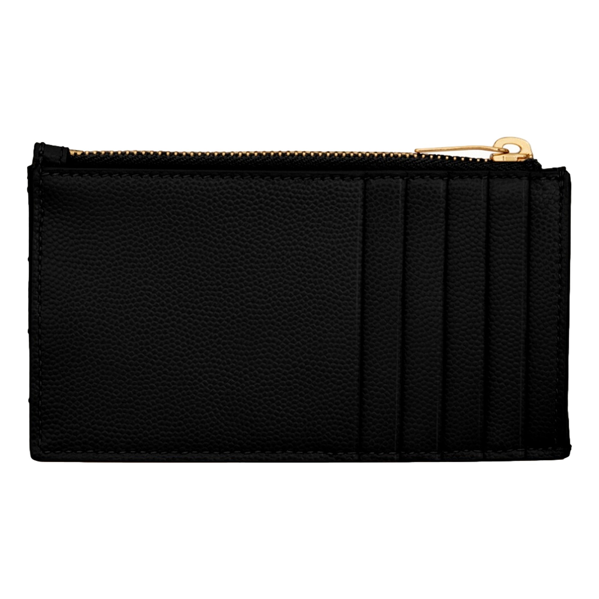 Saint Laurent Cassandre Matelasse Fragments Grain de Poudre Black Leather Zipper Card Holder