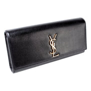 Saint Laurent Cassandre Classic Monogram Black Leather Clutch available at Queen Bee of Beverly Hills