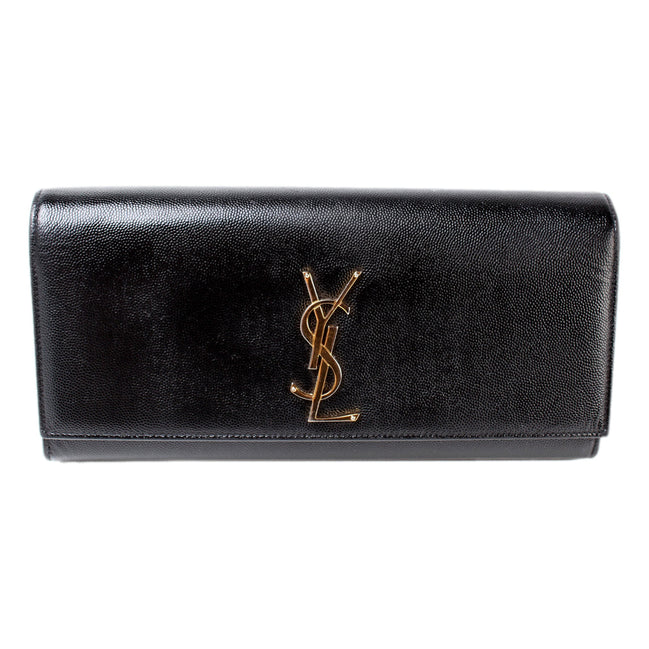 Saint Laurent Cassandre Classic Monogram Black Leather Clutch available at Queen Bee of Beverly Hills