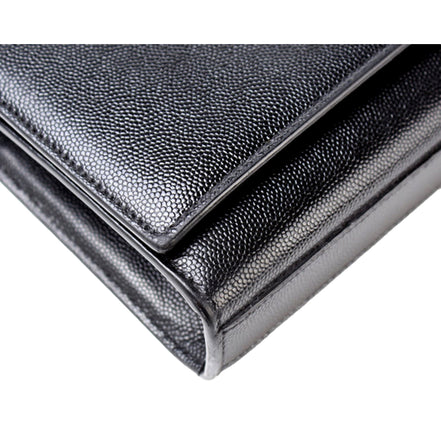 Saint Laurent Cassandre Classic Monogram Black Leather Clutch available at Queen Bee of Beverly Hills