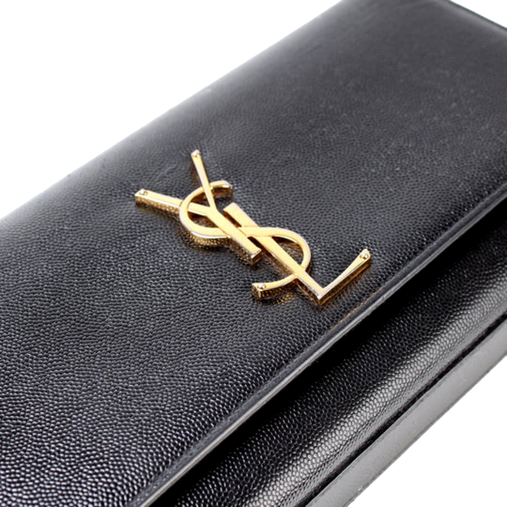 Saint Laurent Cassandre Classic Monogram Black Leather Clutch available at Queen Bee of Beverly Hills