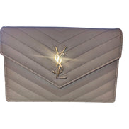 Saint Laurent Cassandre Envelope Chain Wallet Crossbody Bag in Crema White