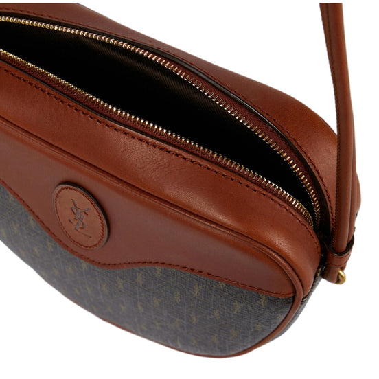 Saint Laurent Coeur Monogram Brown Canvas Leather Small Crossbody Bag