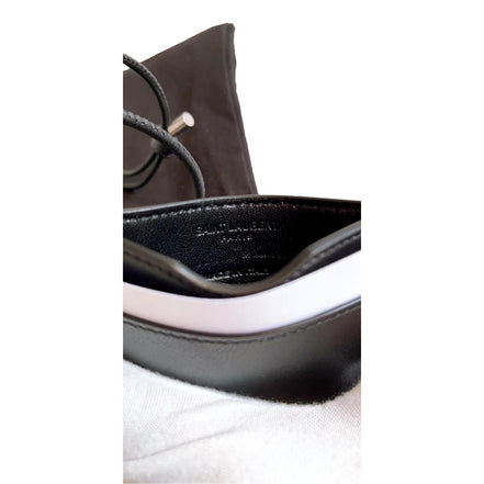 Saint Laurent Croc Embossed Black Lanyard Card Case Wallet available at Queen Bee of Beverly Hills