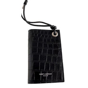 Saint Laurent Croc Embossed Black Lanyard Card Case Wallet available at Queen Bee of Beverly Hills