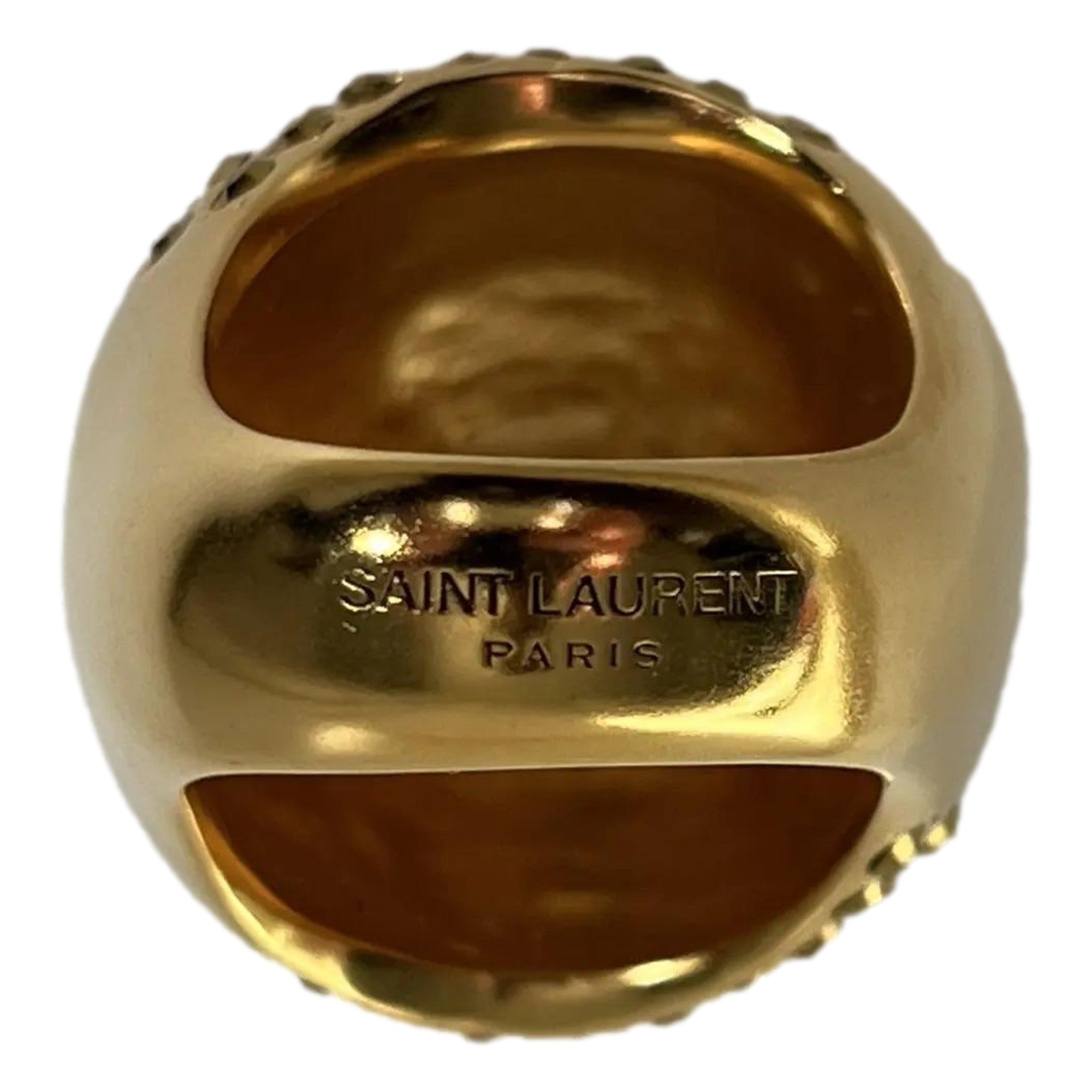 Saint Laurent Edge Egg Rhinestone Gold Dome Ring Size 6 YSL Statement Cocktail Jewelry